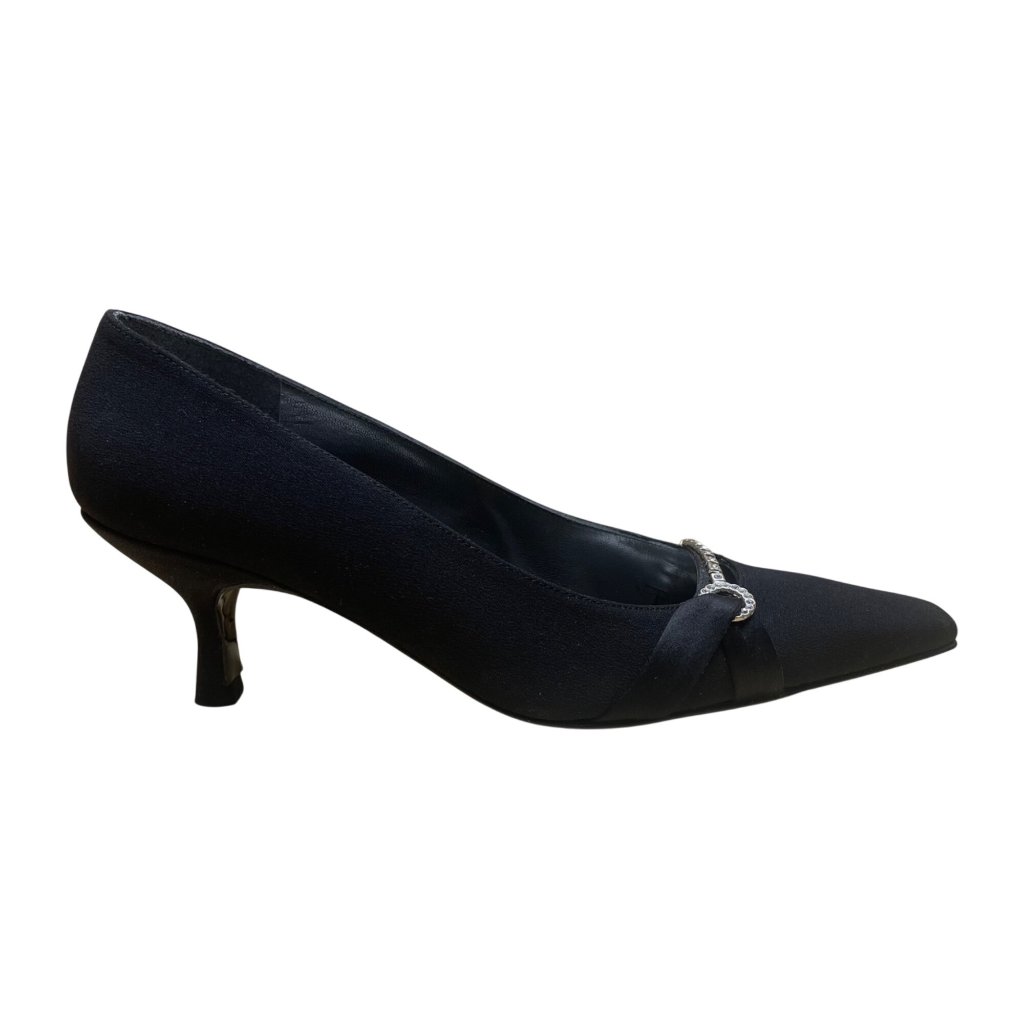 Stuart Weitzman Women’s Black Fabric Bejeweled Kitten Heel Fiesta Pumps Size 6.5